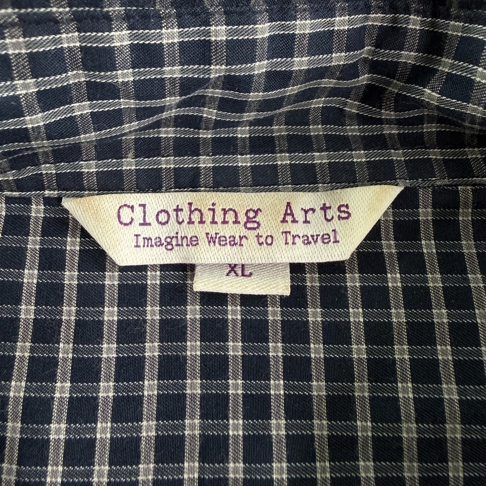Clothing Arts Shirt Mens XL Blue Plaid Pick Pocket Proof P Cubed Travel Commute - Picture 6 of 10